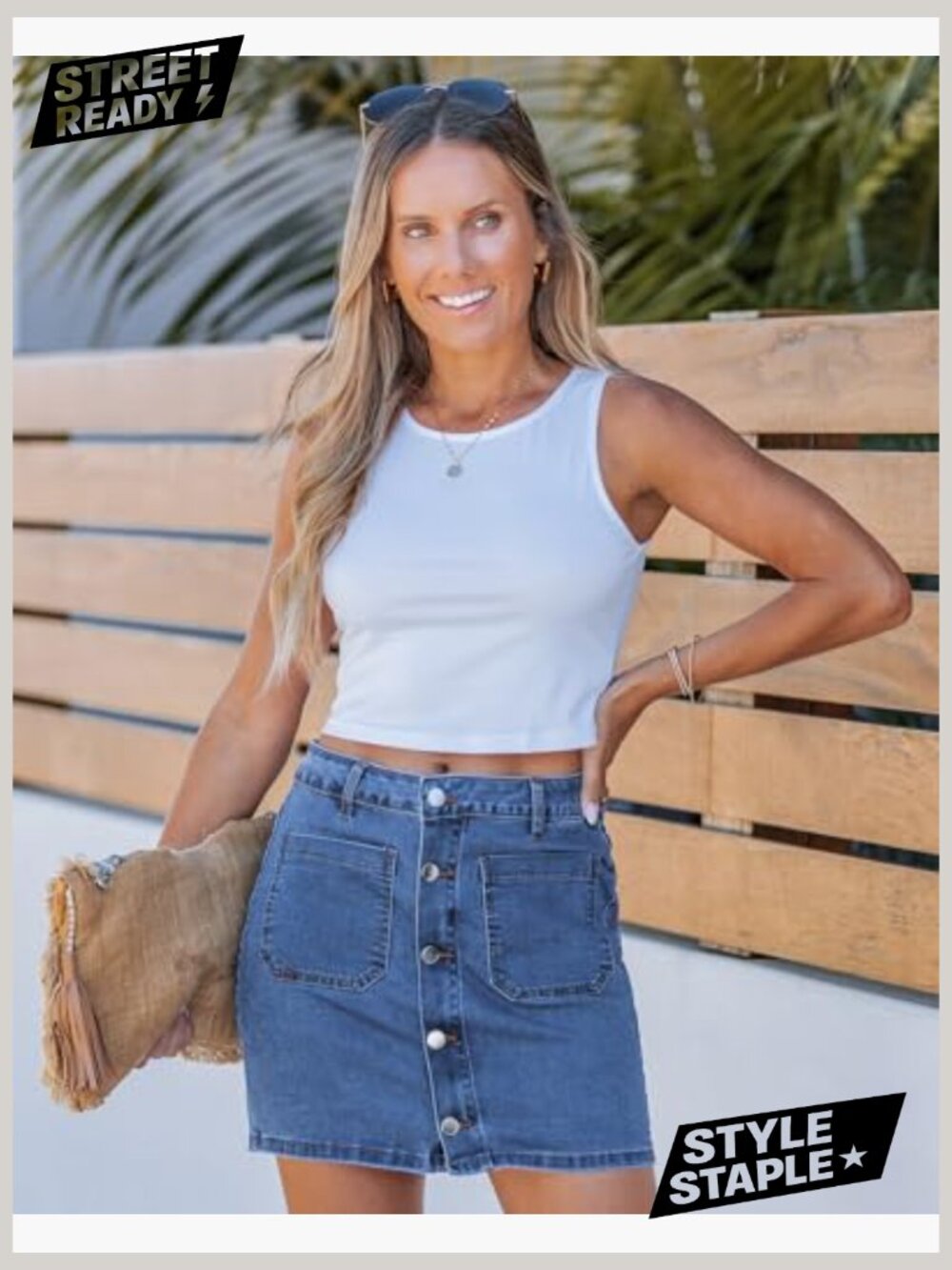 High Waisted Denim Mini Skirt Stretchy Pencil Fit Button Front Pockets - Picture 5 of 7